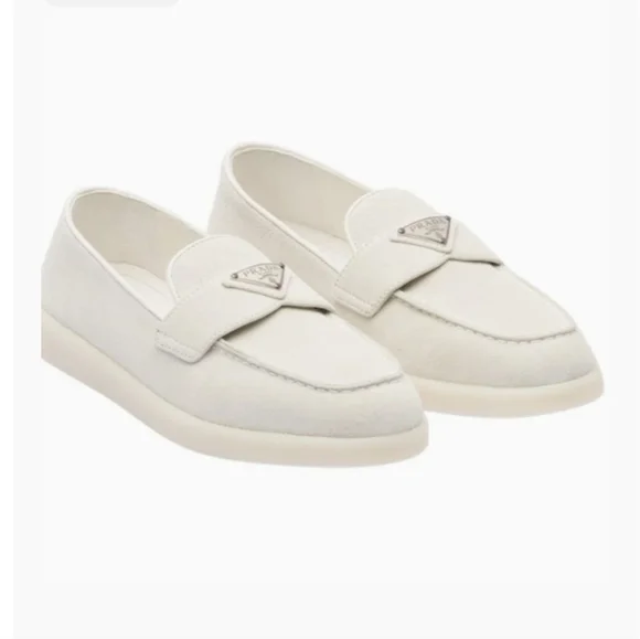 $1,190 Prada Triangle Logo Suede Loafers White EU 38 US 8 BNIB - Picture 2 of 13